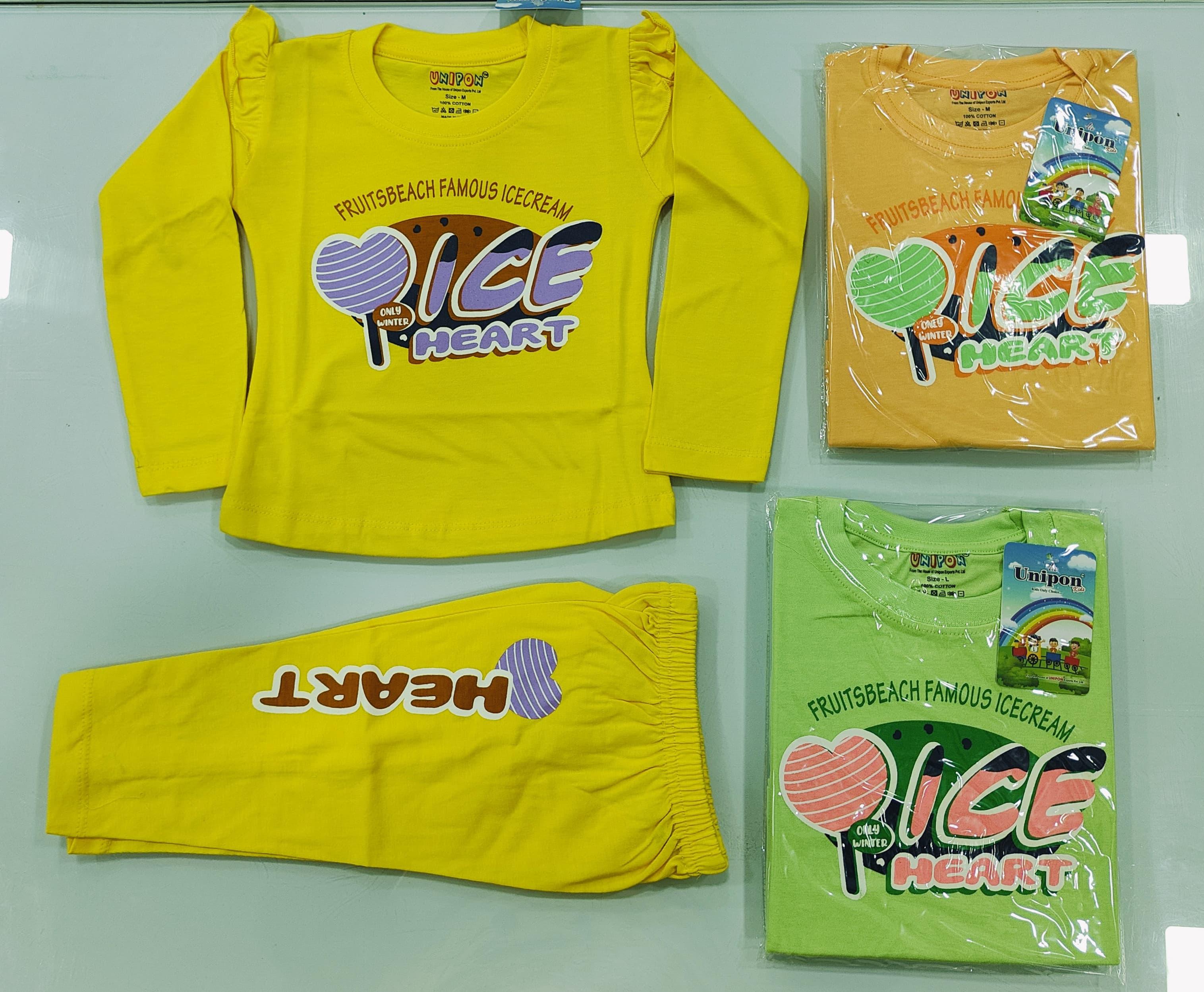 Fruits Beach Print Full Sleeves T-Shirt & Pajama Set of 6 pieces in 3 variant color